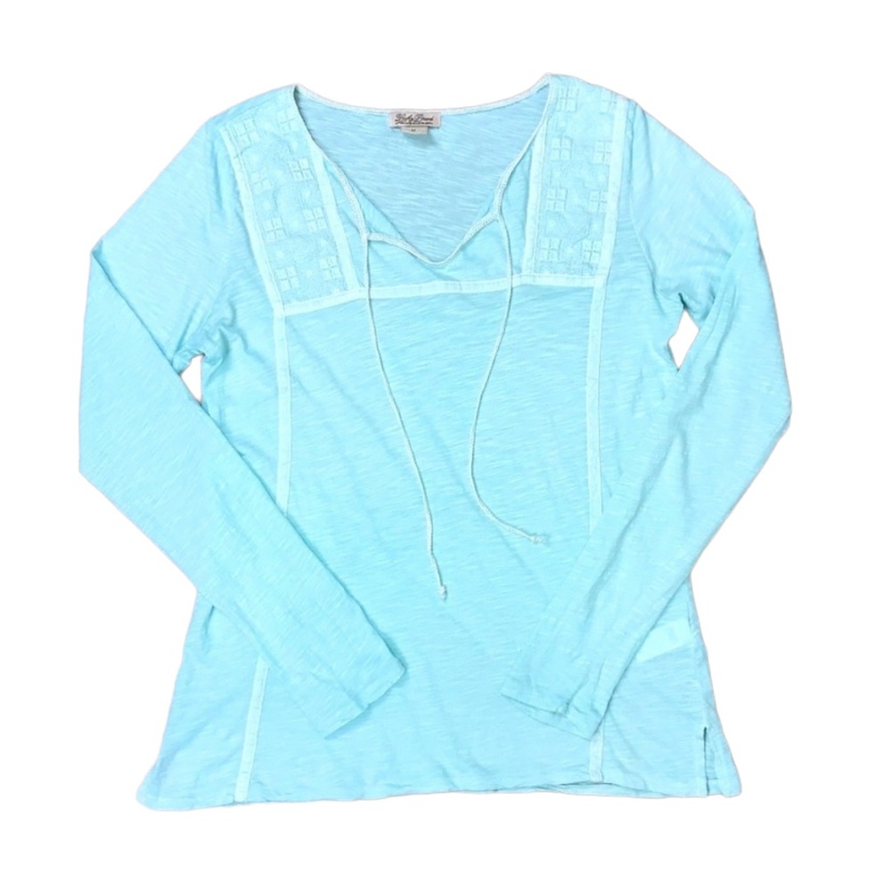 Lucky Brand Embroidered Long Sleeve Top Medium Light Blue